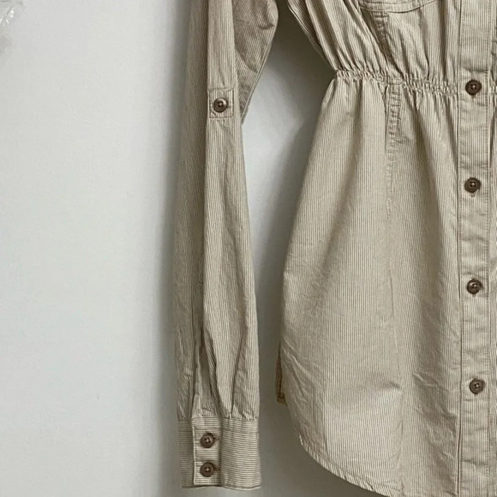 NWOT VTG Zara Button Front Elastic Waist Shirt Size S Tan Stripes Preppy Western